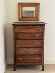 Antique Tall Oak Dresser & Pine Mirror