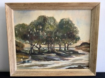 Oil On Board Framed River Scene