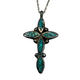 (A1) Sterling Silver Turquoise Cross Chain Link Necklace