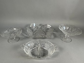 Vintage 1940s Heisey Etched Glass Orchid Pattern Dishes