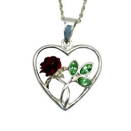 (A161) Italian Sterling Silver Rose Heart Necklace