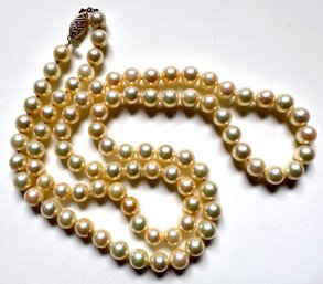 Vintage Genuine Pearl Necklace With 14K Clasp