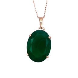 (A163) Italian Sterling Silver Oval Faceted Green Stone Chain Link Necklace