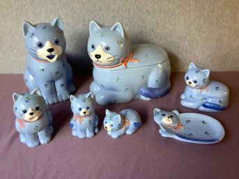 Otagiri Blue Floral Cat Serving Lot