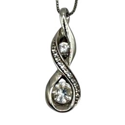 (A164) Sterling Silver Faceted Clear Stone Box Chain Necklace