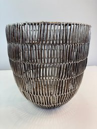 A Silver Woven Basket By Gil & Roy