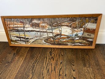 Jo Bonello Local Norwalk, CT Artist Winter Scene 'Dancing Bear Rd.' Panoramic Painting