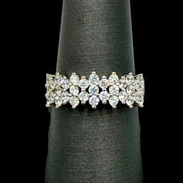 (A11) Sterling Silver Clear Stones Ring, Size 8.75