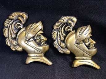 Pair Of Vintage Cast Metal Trojan Knight Wall Hanging-Japan