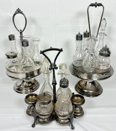 Silver Plate Carousel Condiment Cruet Sets (3)