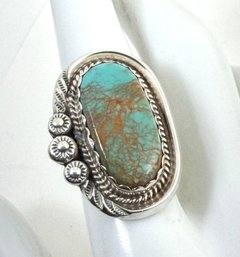 SIGNED AB ANNA BEGAY NAVAJO NATIVE AMERICAN STERLING SILVER BLUE/GREEN ROYSTON TURQUOISE RING 6.75