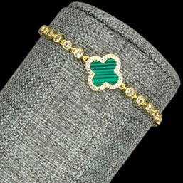 (A175) Sterling Silver Vermeil Malachite And Clear Stones Bracelet
