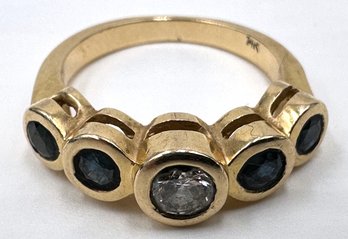 14K Gold Diamond & Sapphire Bubble Ring, Size 6 (.1oz, 3 Grams)