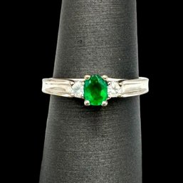 (A17) Sterling Silver Faceted Green And Clear Stone Ring, Size 6.5