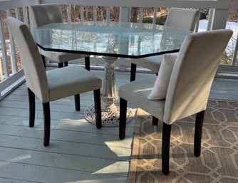 Iron And Glass Pedestal Base Table With Four Pier1 Chairs
