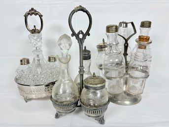 Silver-tone  And Silver Plate Condiment Cruet Sets (3)