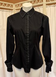 Black Silk Blouse By 'Opening Ceremony'  With Awesome Silver Buckles On Sleeves Size 4