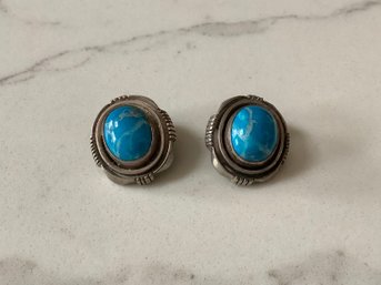 Sterling Silver Turquoise Clip On Earrings #64