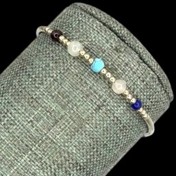 (A179) Sterling Silver Multi Color Beaded Bracelet