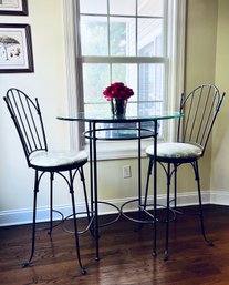 High Top Wrought Iron Style Cafe Table & Chairs (LOC: S1)