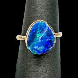 (A21) Sterling Silver Blue Azurite Ring, Size 7.25