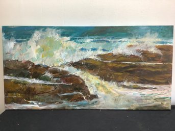 Oil On Canvas Of Waves On The Rocks