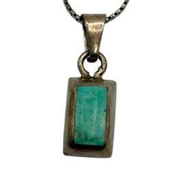 (A184) Mexican Sterling Silver Rectangular Turquoise Necklace
