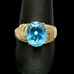 (A24) Sterling Silver Faceted Aquamarine Ring, Size 10.25