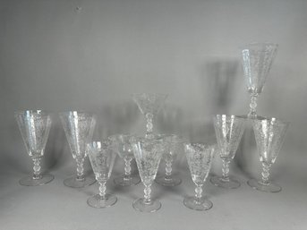 Vintage 1940s Cambridge Diane Pattern Etched Glasses