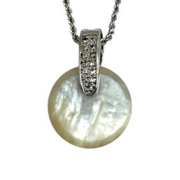 (A186) DANECRAFT Sterling Silver Mother Of Pearl And Clear Stone Twist Necklace