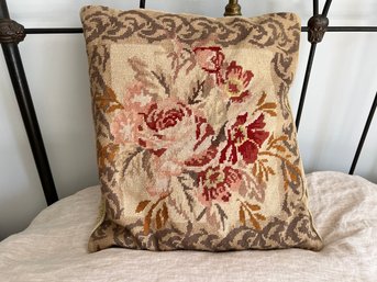 Floral Needlepoint Throw Pillow