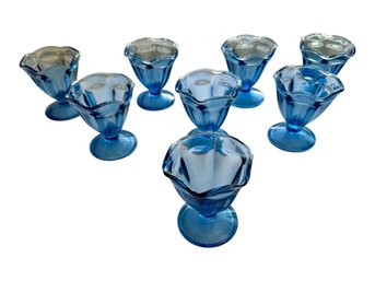 Eight Vintage Anchor Hocking Blue Tulip Ice Cream Sundae/parfait Glasses