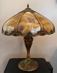 Royal Art Glass Company Slag Glass Chrysanthemum Castings Vintage Lamp