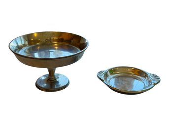 Vintage Wilton Armetale Shell Handled Dish & A Silverplate Pedestal Serving Dish