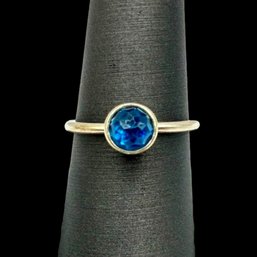 (A32) PANDORA Sterling Silver Faceted Blue Stone Ring, Size 6.5