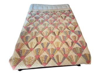 Vintage Patchwork Quilt Featuring A Classic Grandmother's Fan Or Dresden Fan