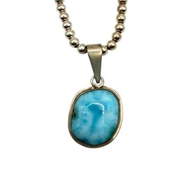 (A193) Sterling Silver Larimar Beaded Ball Chain Necklace