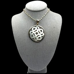 (A194) Italian Long Sterling Silver Mother Of Pearl Celtic Knot Twist Necklace
