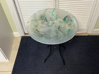 Glass Bird Bath With Metal Stand