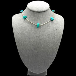 (A198) Liquid Silver Turquoise Beaded Necklace