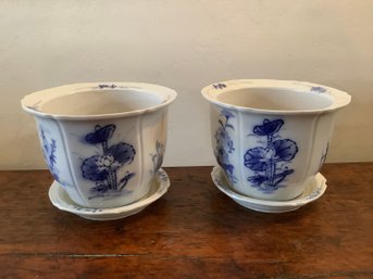 Chinese Blue & White Porcelain Flower Pots