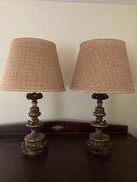 Pair Of Vintage Italian Brevettato Style Table Lamps - Cast Metal - Polychrome Fruit Accents