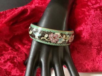 Vintage Chinese Cloisonne Enameled Floral Bangle Bracelet #90