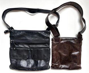 2 Vintage Genuine Leather Bags, Brown By M0851 From Canada, Black Unbranded