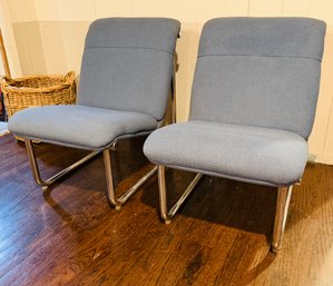 Pair Of Modern Mid Century Blue Lounge Chairs