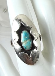 SIGNED AC NAVAJO NATIVE AMERICAN STERLING SILVER TURQUOISE RING