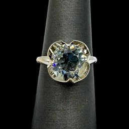 (A51) Sterling Silver Faceted Clear Stone Ring, Size 8