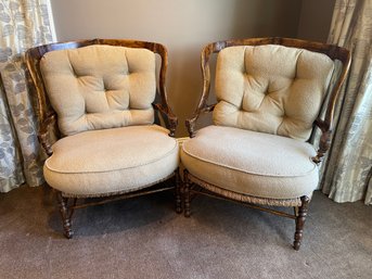 Antique Country French Open Frame Wingback Chairs With Custom Made Cushions