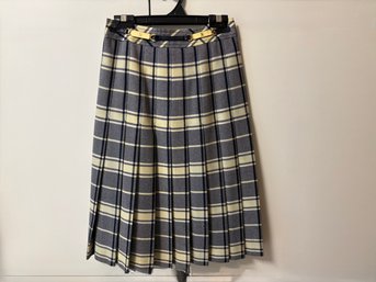 Vintage Celine Plaid Wool Pleated Skirt, Made In France - Size 40