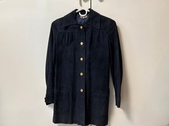Vintage Celine Navy Suede Ladies Shirt Jacket, Made In France - Size 38
